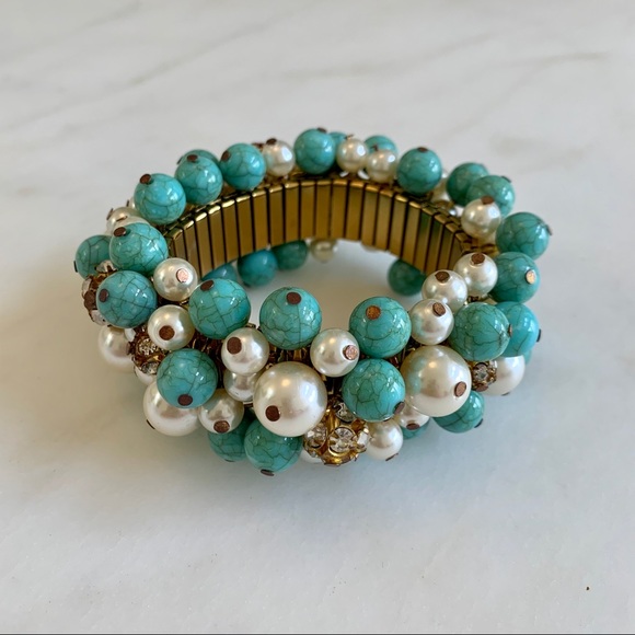 Turquoise, Pearl & Crystal Statement Bracelet - Picture 1 of 7